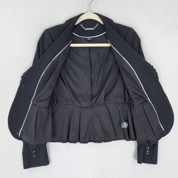 WHBM Jacket Womens 00 Black Ruffle Peplum Blazer Two Button Classic Business - Picture 7 of 11